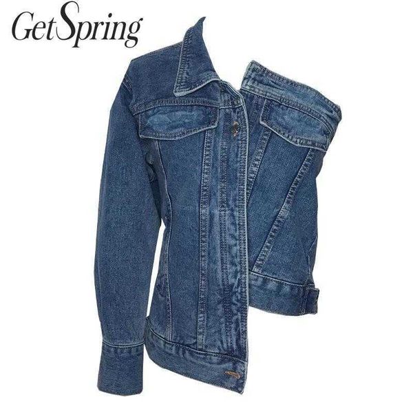

getspring women coat denim jaket s asymmetry short jakets all match casual loose 210601, Black;brown