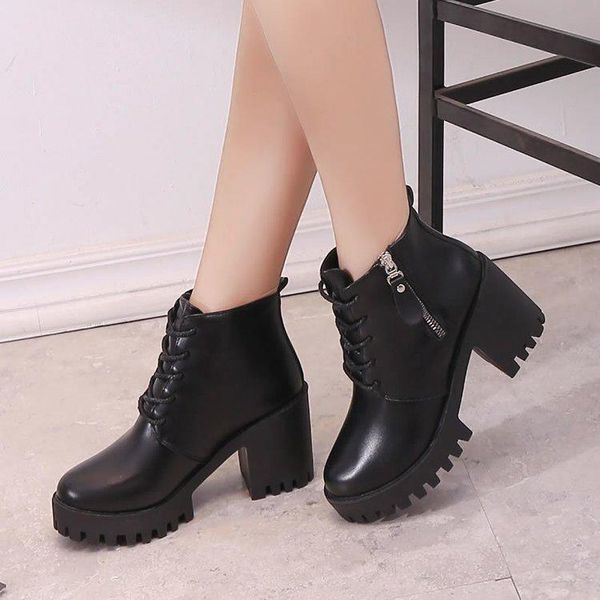 

boots ladies vintage combat autumn army punk goth women biker pu leather short dfv4, Black