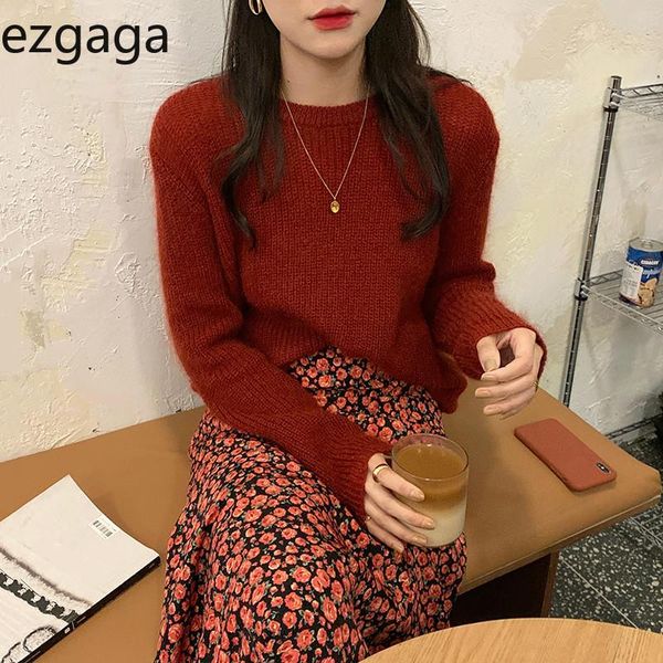 

women's sweaters ezgaga christmas sweater pullover women korean chic loose solid o-neck long sleeve ladies all-match fashion warm casu, White;black