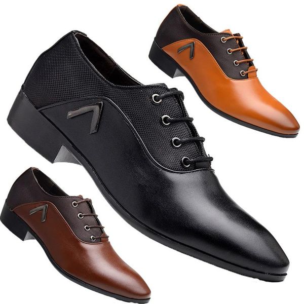 

holfredterse fashion business formal men pu oxford comfortable leather wedding casual lace up suits breathable shoes 16-1998 dress, Black