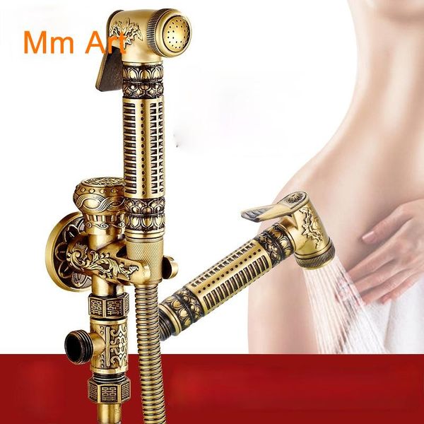 

bathroom shower sets european-style antique copper toilet spray gun faucet health bidet flusher set angle valve supercharged