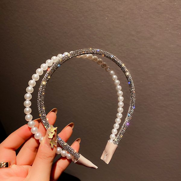 

simple fashion design geometry full diamond pearl hairband net red temperament personality trendy band art style hair accessories, Golden;silver