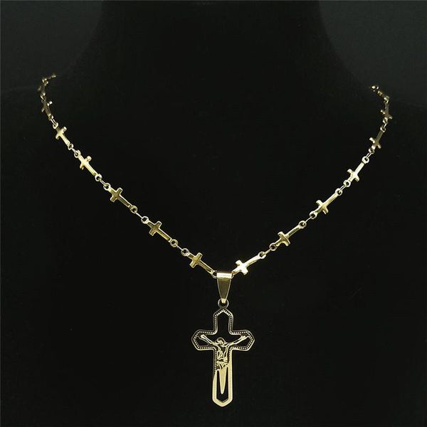 

pendant necklaces catholic jesus cross stainless steel gold color chain necklace women/men religion jewelry collier croix femme n4514s05, Silver