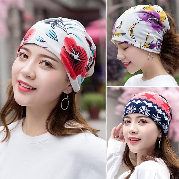 

beanie/skull caps summer women print hedging cap fashion colorful skullies beanies multipurpose cotton scarf collar wholesale, Blue;gray