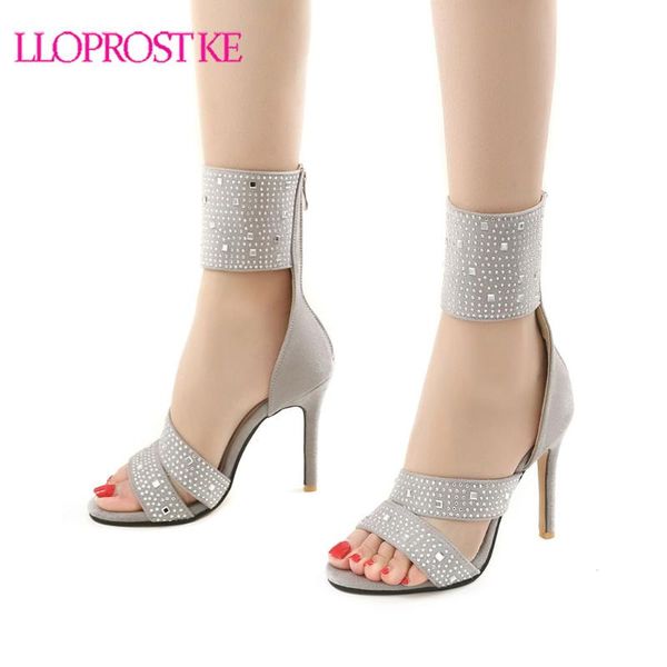 

dress shoes lloprost ke women sandals fashion zipper high heel peep toe summer rhinestone ladies wedding party size 32-46 h284, Black