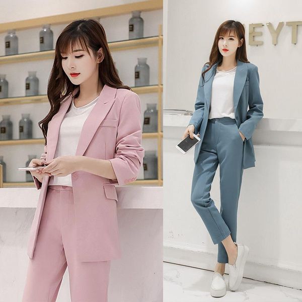 

women's suits & blazers suit nine pants female 2021 autumn and winter two-color goddess fan jacket professional casual two-piece, White;black