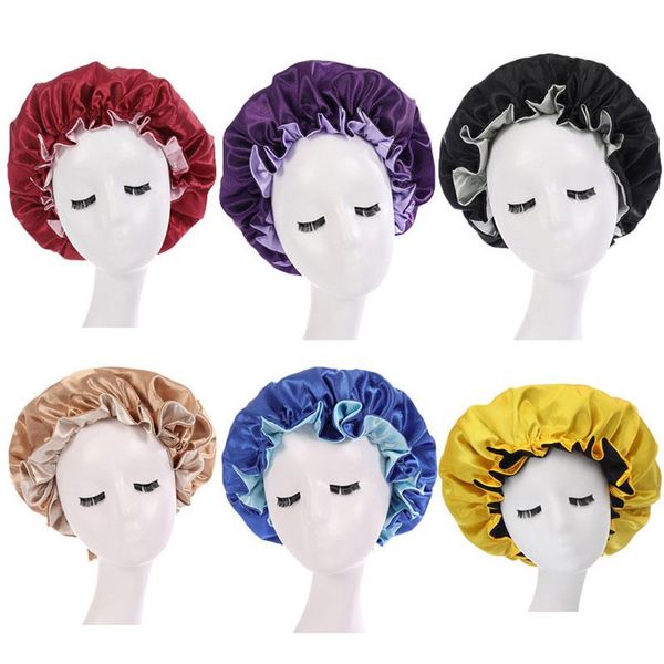 

beanie/skull caps double layer satin night hats for women lady elastic sleep hair care bath headwear fashion accessories, Blue;gray