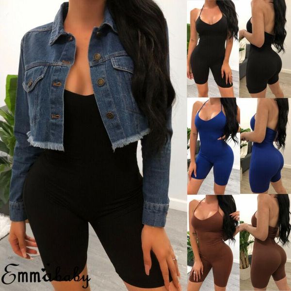 

women's jumpsuits & rompers fashion summer women casual sleeveless jumpsuit shorts fitness workout gym sport bodysuit athletic, Black;white