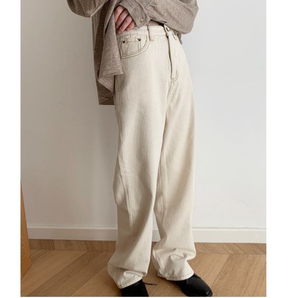 

color beige loose high waist women's pants, Blue