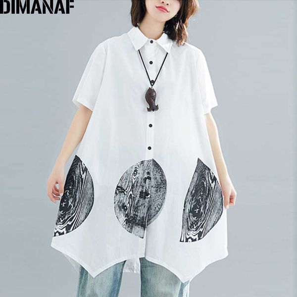 

plus size women blouse shirts big office lady print tunic long shirt loose casual female clothes summer 210531, White