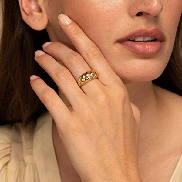 

twisted croissant rings for women stainless steel open cuff finger ring irregular thread geometric jewelry gift bague cluster, Golden;silver