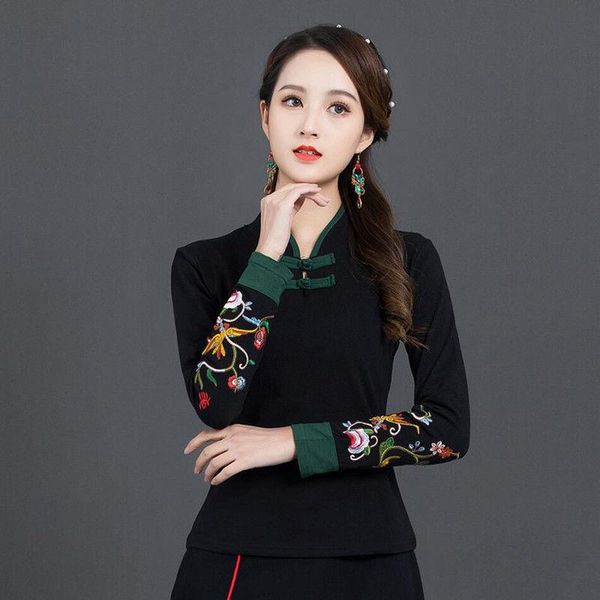 

ethnic clothing cheongsam women's short 2021 winter cotton blend embroidery stand collar thickening chinese style qipao skinny shirts, Red