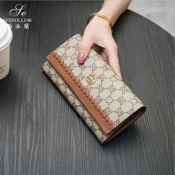 

wholesale women brand wallet cowhide printed womens handbag simple folding multifunctional leather long wallets large zipper fashion coin pu, Red;black