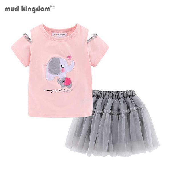 Mudkingdom Kalte Schulter Mädchen Rock Set Tier Druck Sommer Outfits für Mädchen Cartoon Elefant Kinder Kleidung 210615