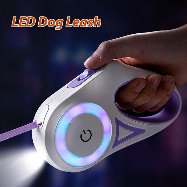 

dog collars & leashes led lights leash streamer automatic retractable cat extending luminous pet puppy walking lead traction rope supply