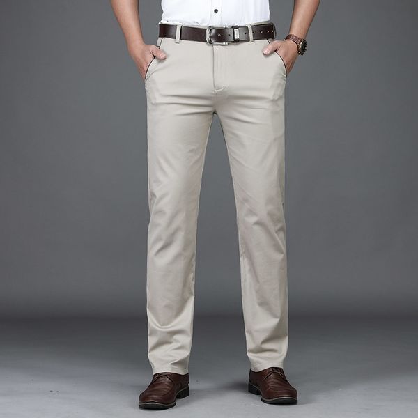 

spring soft cotton light stretch fit straight young business pants, Black