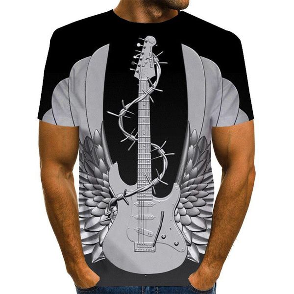 

men's t-shirts 2021 summer t-shirt casual tshirt 3d over size musical instrument guitar polyester, White;black