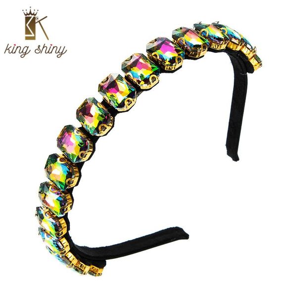 

hair clips & barrettes king shiny elegant multi color crystal headband for woman vintage geometric diamond beaded hairband girls party jewel, Golden;silver