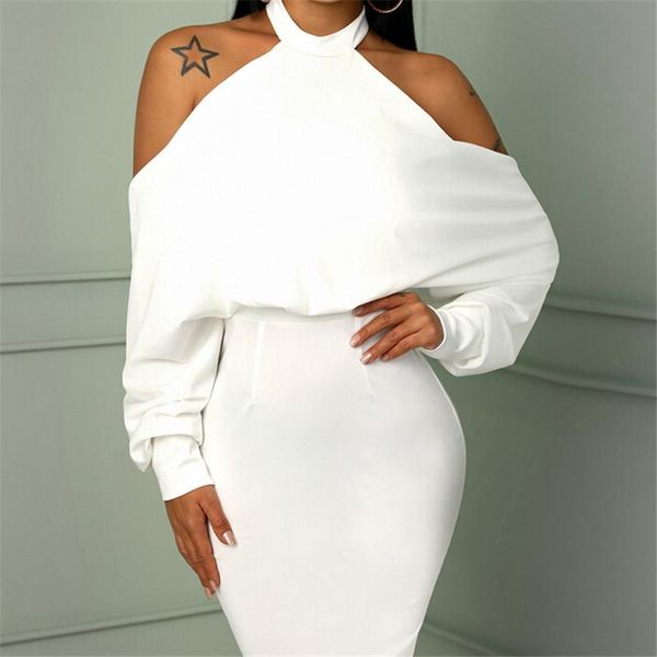 

casual dresses women's off shoulder halter dress backless long sleeve evening party club short mini pencil batwing, Black;gray