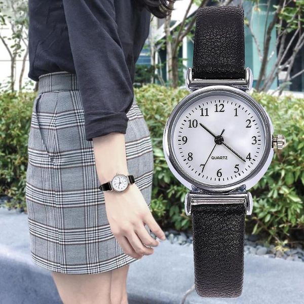 

wristwatches simple women small round dial arabic numbers analog quartz wrist watch gift, Slivery;brown