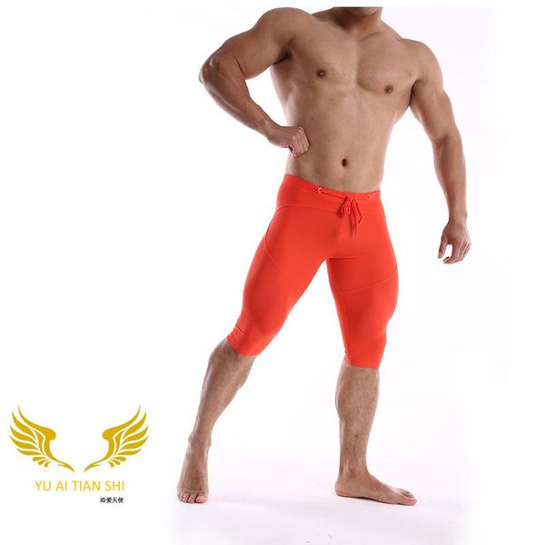 

style chinlon tight sports shorts solid color men cycling pants running, Black;blue