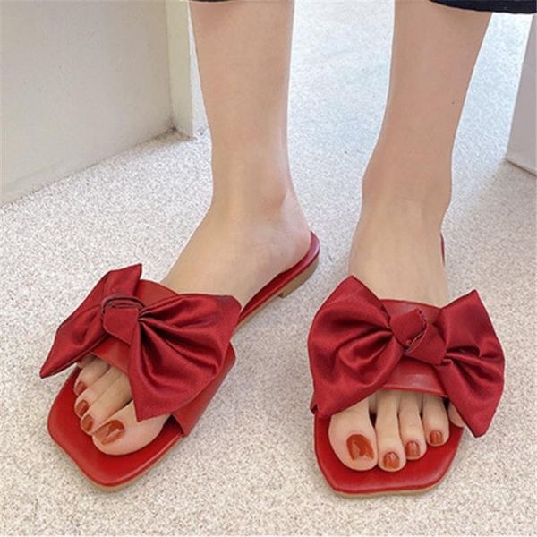 

sandals summer fashion solid color women's slippers comfortable flip flops bow casual flat 2021, Black
