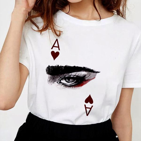 

female o neck card graphic men t shirt printing ladies personality harajuku beautiful casual white, White;black