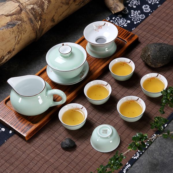 Weißes Porzellan Kung Fu Tee Set Keramik Handgemalte Tee Cover Bowl Tasse Set Home Jingdezhen Porzellan Chinesisch