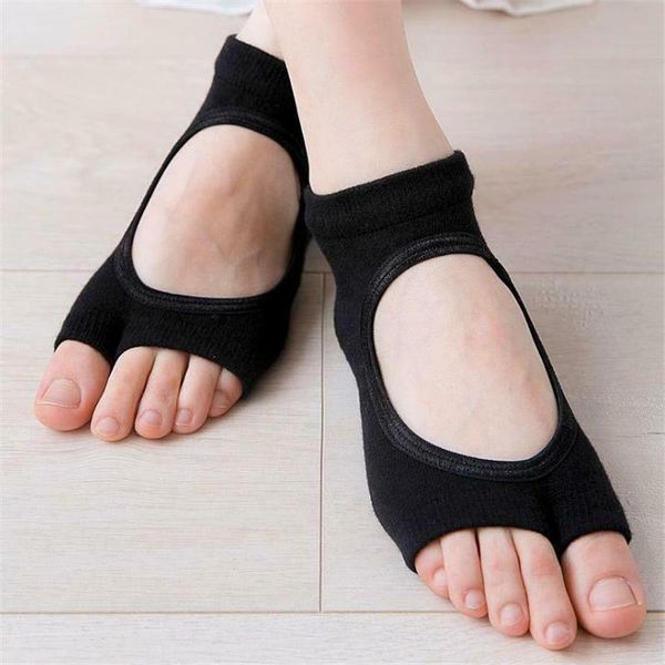 

sports socks 2021 sale summer women ladies half finger yoga non slip nreathable solid skid pilates dance sock toe, Black