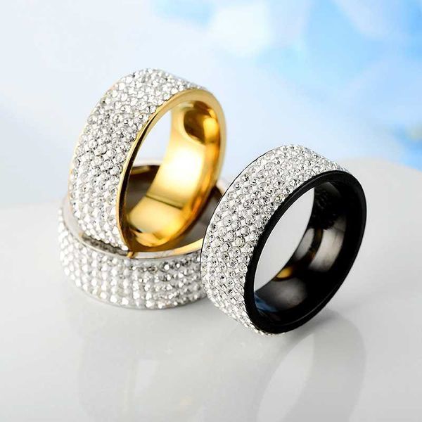 

5 rows of titanium steel wedding rings with head jewelry titanium steel men's diamond ring black ring, Golden;silver