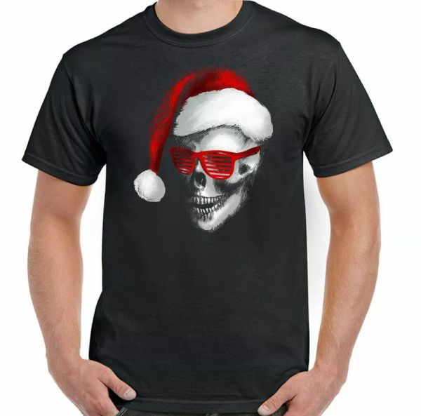 

skull santa t-shirt mens funny biker tattoo bike motorcycle chopper, White;black