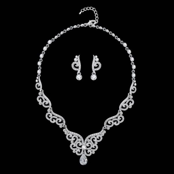 

earrings & necklace slbridal alloy austrian crystal rhinestones pearls wedding jewelry set bridal earring women party, Silver