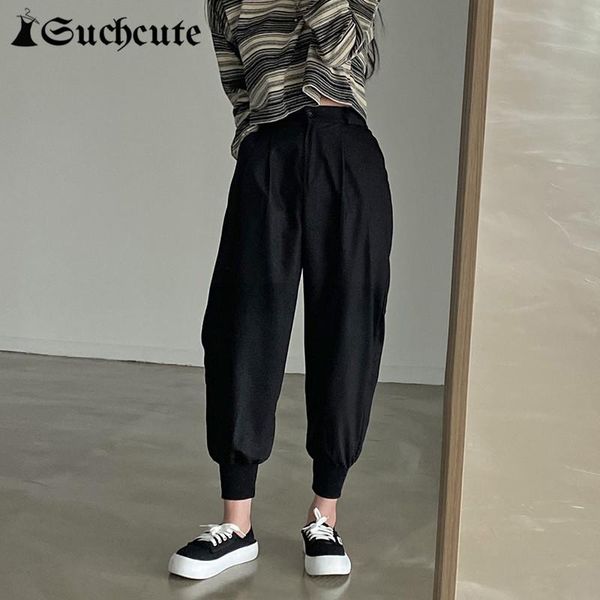

women's pants & capris suchcute solid streetwear women harem harajuku vintage korean fashion casual trousers hight waist loose aestheti, Black;white
