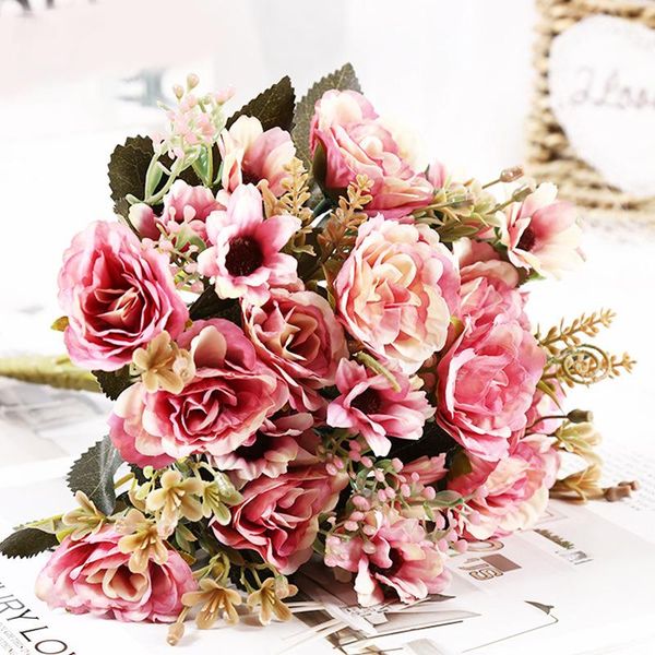 

bouquet artificial peony tea rose flowers camellia silk fake flower flores for diy home garden wedding christmas decoration decorative & wre