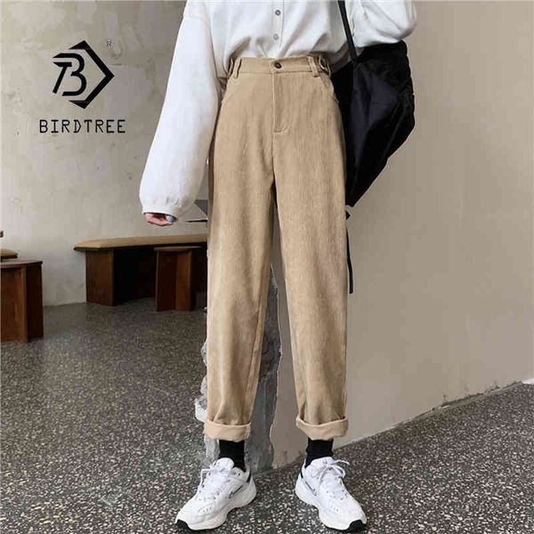 

corduroy women plus size s-4xl fall high waist loose solid casual all-match straight-leg pants b14345x 210416, Black;white