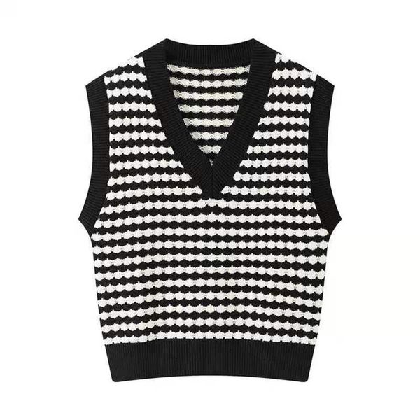 

knitwear v-neck autumn plaid loose sleeveless vest women's coat, White