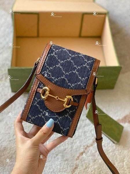 

1955 horse clasp mobile phone bag crossbody bag 2021 new summer denim mini letter printingzly