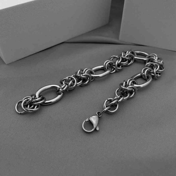 

chain bracelet cool bracelet ins niche light luxury hand decoration version with fashion couple accessories titanium steel chain, Black