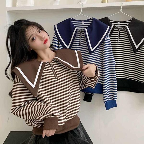 

women's hoodies & sweatshirts fashion black stripe women sweatshirt 2021 spring autumn high street oversize female pullover top