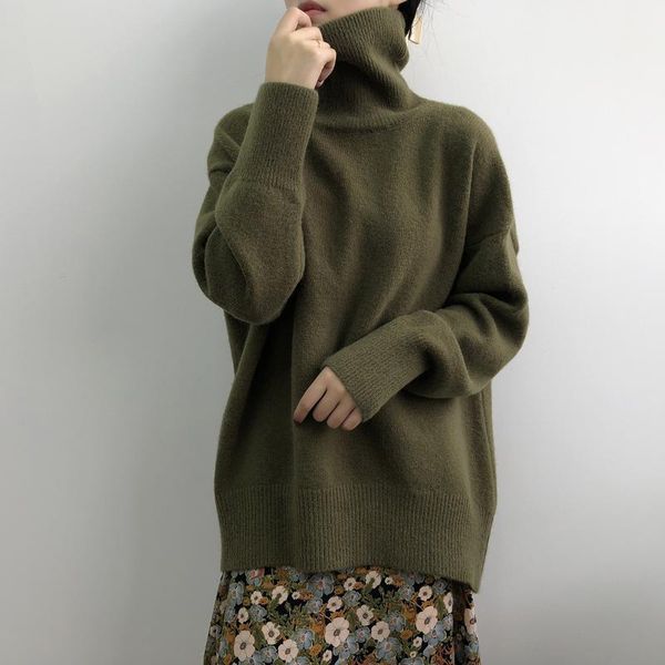 

women's sweaters high turtleneck sweater women 2021 autumn winter korean loose thickened knit bottom pullovers, White;black