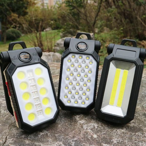 

emergency lights usb rechargeable portable led work light, foldable cob flood light with hanging hook for outdoor camping car repairing