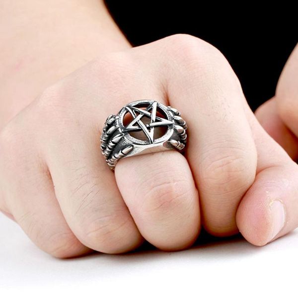 

cluster rings mens fashion jewelry dragon claw pentacle pentagram star ring punk retro biker party gifts, Golden;silver