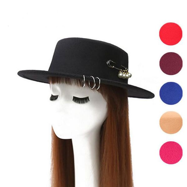 

berets [ozyc]pin pearl chapeau femme vintage fashionable black felt fedora hat men sombrero bowler church trilby hats for wome, Blue;gray