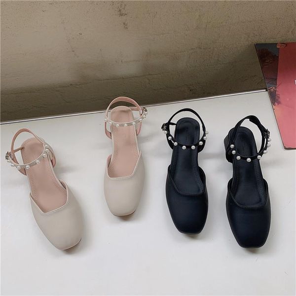 

sandals pearl fashion womens shoes 2021 med clear heels mary jane suit female beige luxury medium summer comfort closed girls ne, Black