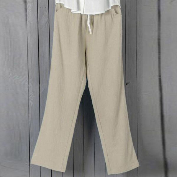 

women's pants & capris women drawstring elastic waist slim trousers 2021 autumn solid color cotton linen spring pocket casual sweatpant, Black;white