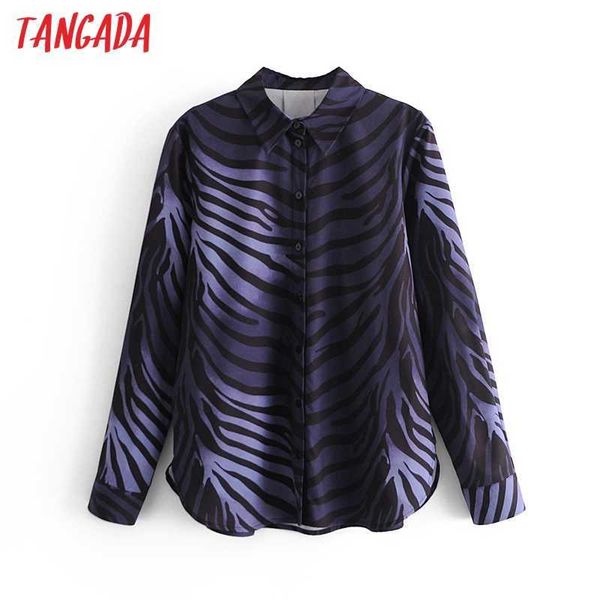 

tangada women purple animal print shirt long sleeve chic female casual loose shirt 3a86 210609, White