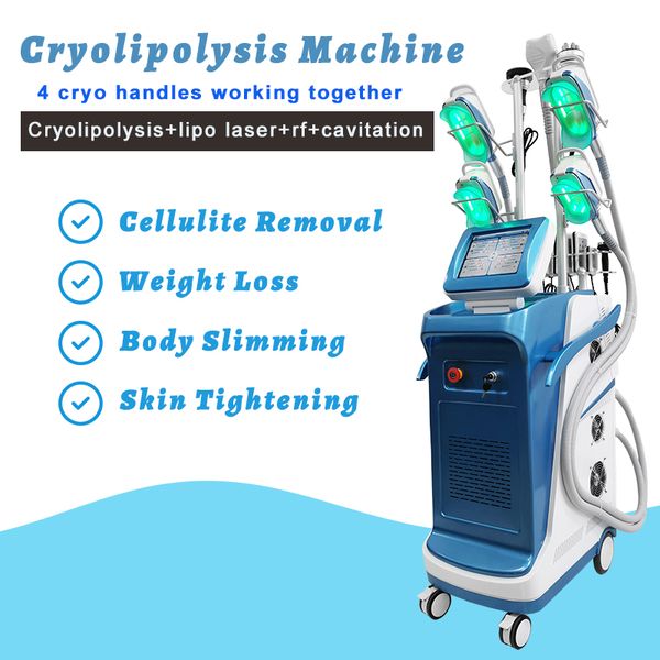 Cryolipolysis grasso congelamento macchina dimagrante 4 maniglie lavorano insieme perdita di peso 40k cavitazione ultrasonica attrezzatura per modellare il corpo