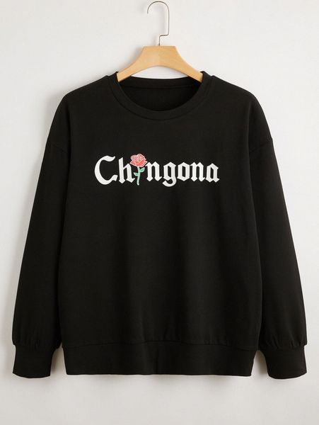 

plus letter graphic drop shoulder sweatshirt z9xv#, Black