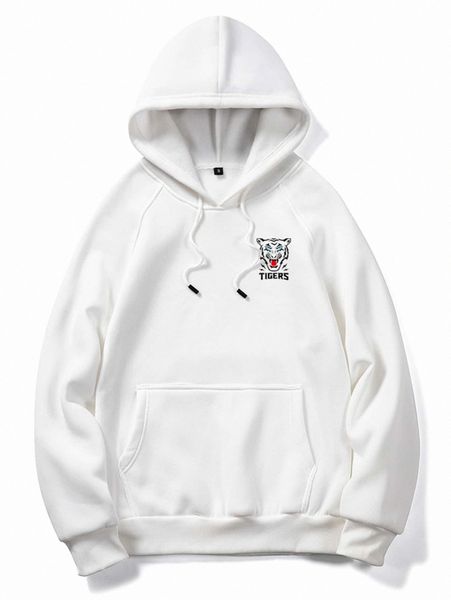 

romwe guys tiger print drawstring hoodie l9hd#, Black