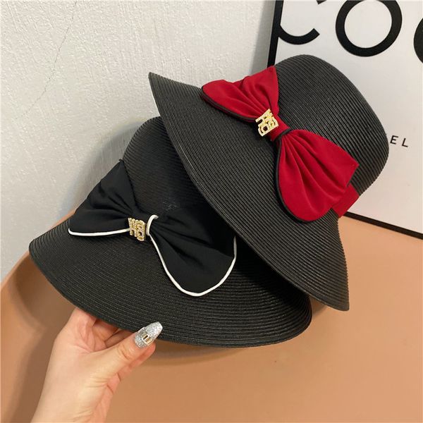 

cute bow fisherman's women's summer age reducing big brim sun visor hat cover show face small straw hat, Yellow